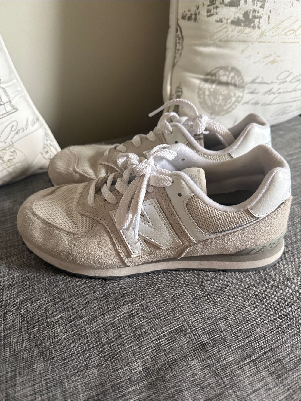 New Balance Light Beige Suede & Mesh Trainers